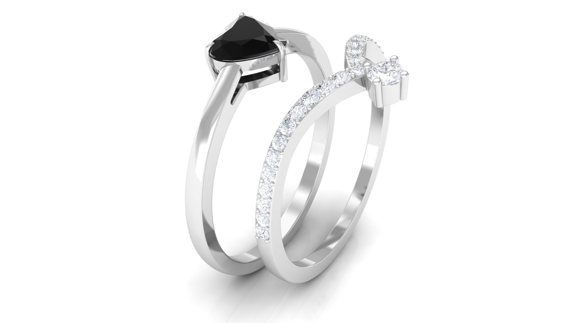 Heart Shape Created Black Diamond Solitaire Ring Set with Diamond Lab Created Black Diamond - ( AAAA ) - Quality - Rosec Jewels