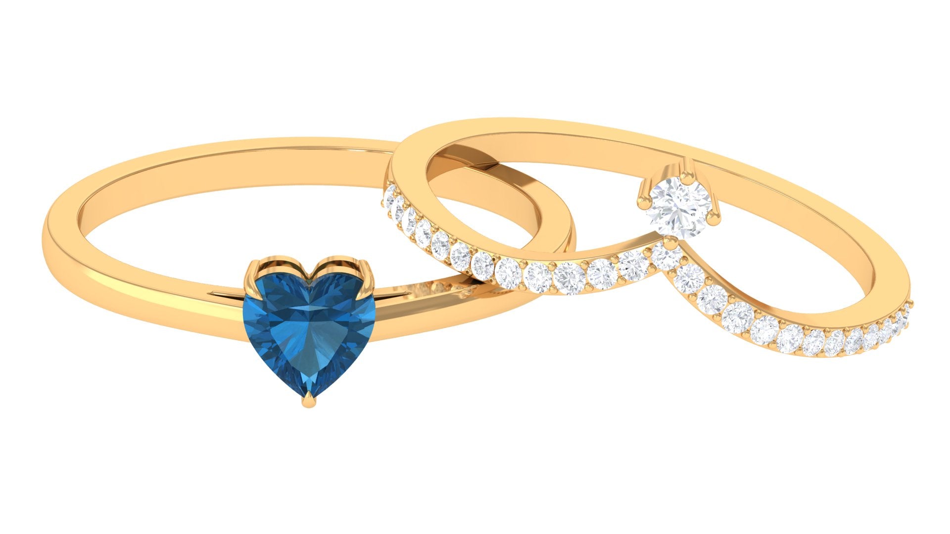 Real London Blue Topaz Heart Ring Set with Diamond London Blue Topaz - ( AAA ) - Quality - Rosec Jewels