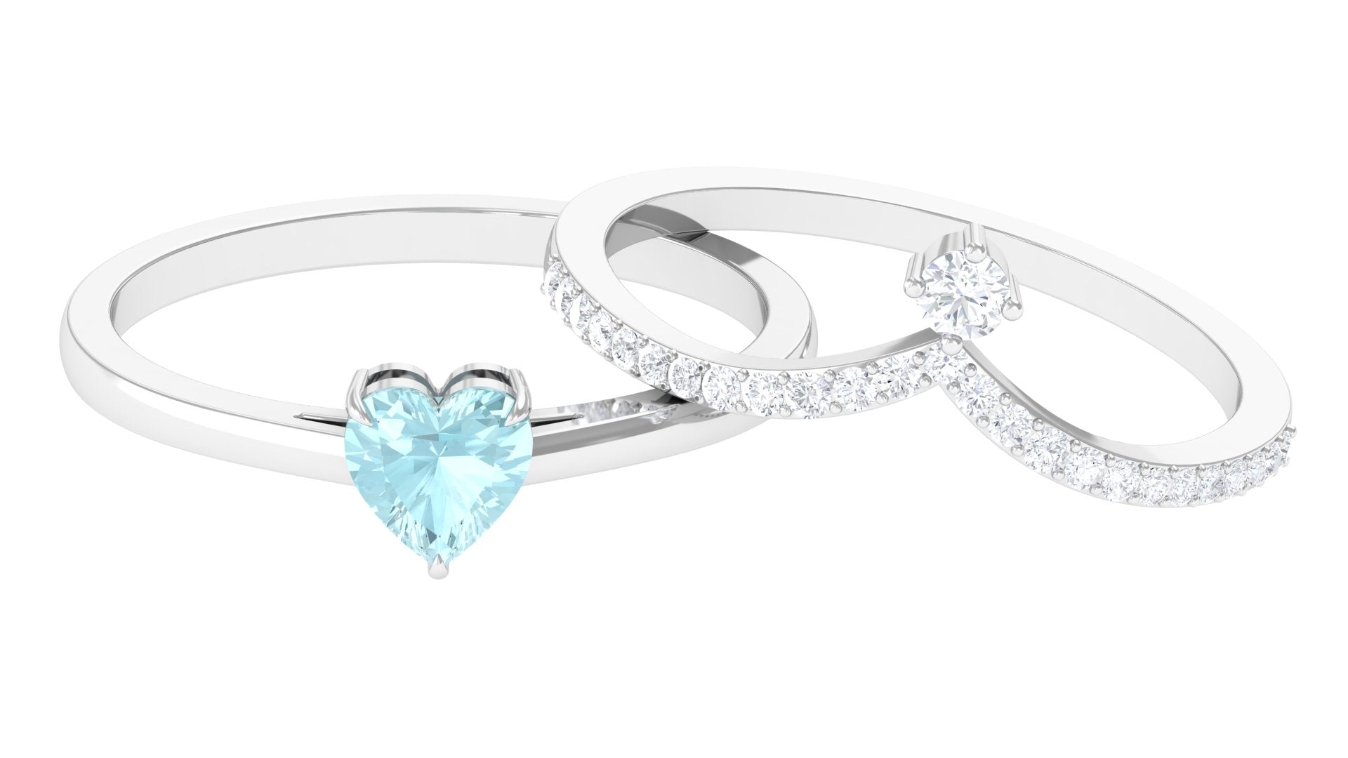 1 CT Sky Blue Topaz and Diamond Heart Ring Set Sky Blue Topaz - ( AAA ) - Quality - Rosec Jewels