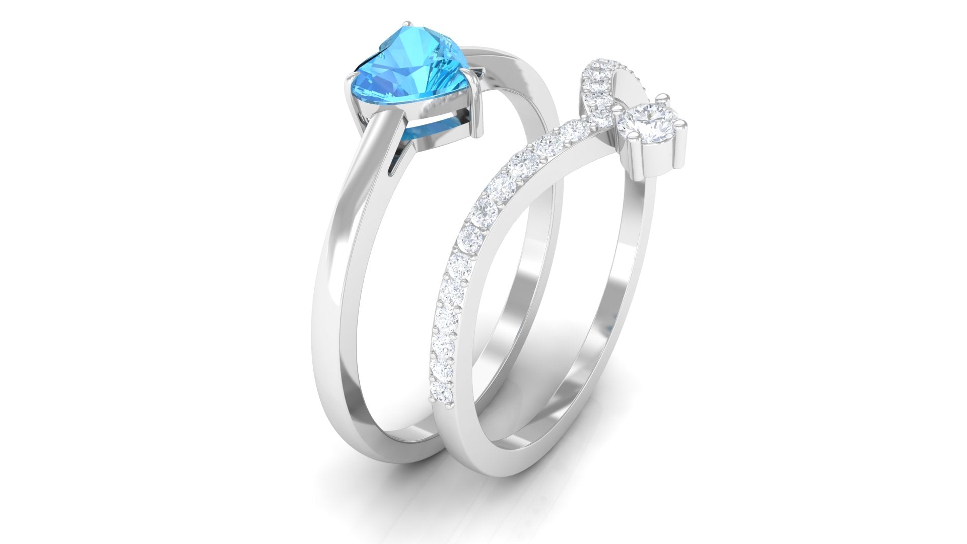 Natural Swiss Blue Topaz and Diamond Heart Ring Set Swiss Blue Topaz - ( AAA ) - Quality - Rosec Jewels