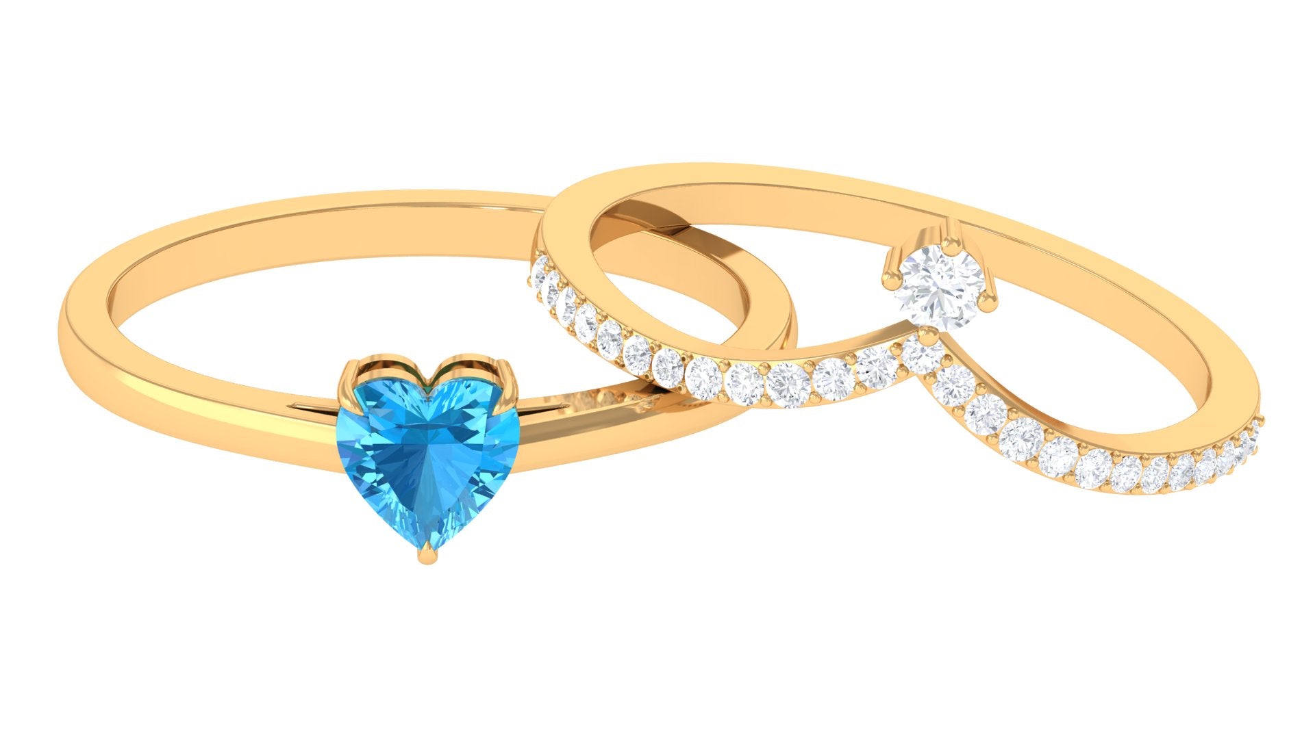 Natural Swiss Blue Topaz and Diamond Heart Ring Set Swiss Blue Topaz - ( AAA ) - Quality - Rosec Jewels