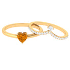 Heart Citrine Solitaire Ring Set with Diamond Citrine - ( AAA ) - Quality - Rosec Jewels