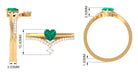 Real Emerald Heart Ring Set with Diamond Emerald - ( AAA ) - Quality - Rosec Jewels