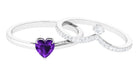 Natural Amethyst Solitaire Heart Ring Set with Diamond Amethyst - ( AAA ) - Quality - Rosec Jewels