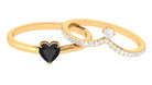 Real Black Onyx Heart Ring Set with and Diamond Black Onyx - ( AAA ) - Quality - Rosec Jewels