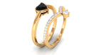 Real Black Onyx Heart Ring Set with and Diamond Black Onyx - ( AAA ) - Quality - Rosec Jewels