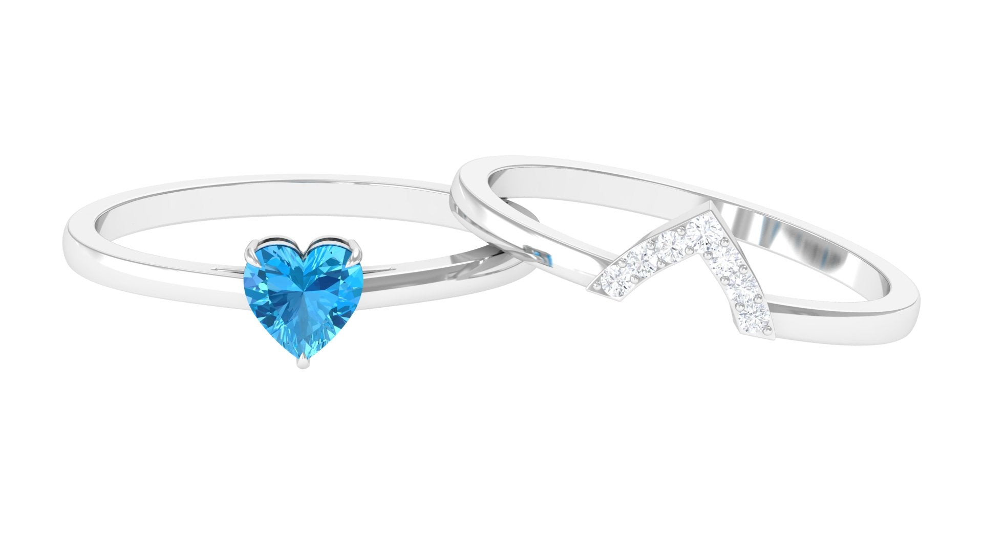 Heart Shape Swiss Blue Topaz Ring Set with Diamond Swiss Blue Topaz - ( AAA ) - Quality - Rosec Jewels