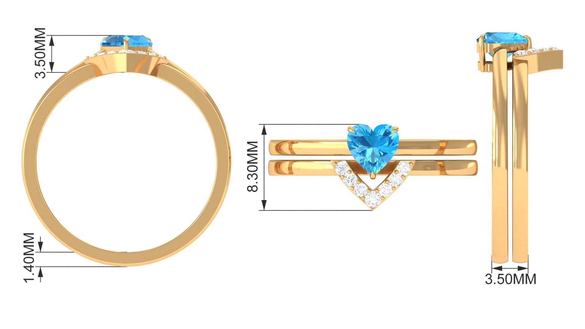 Heart Shape Swiss Blue Topaz Ring Set with Diamond Swiss Blue Topaz - ( AAA ) - Quality - Rosec Jewels