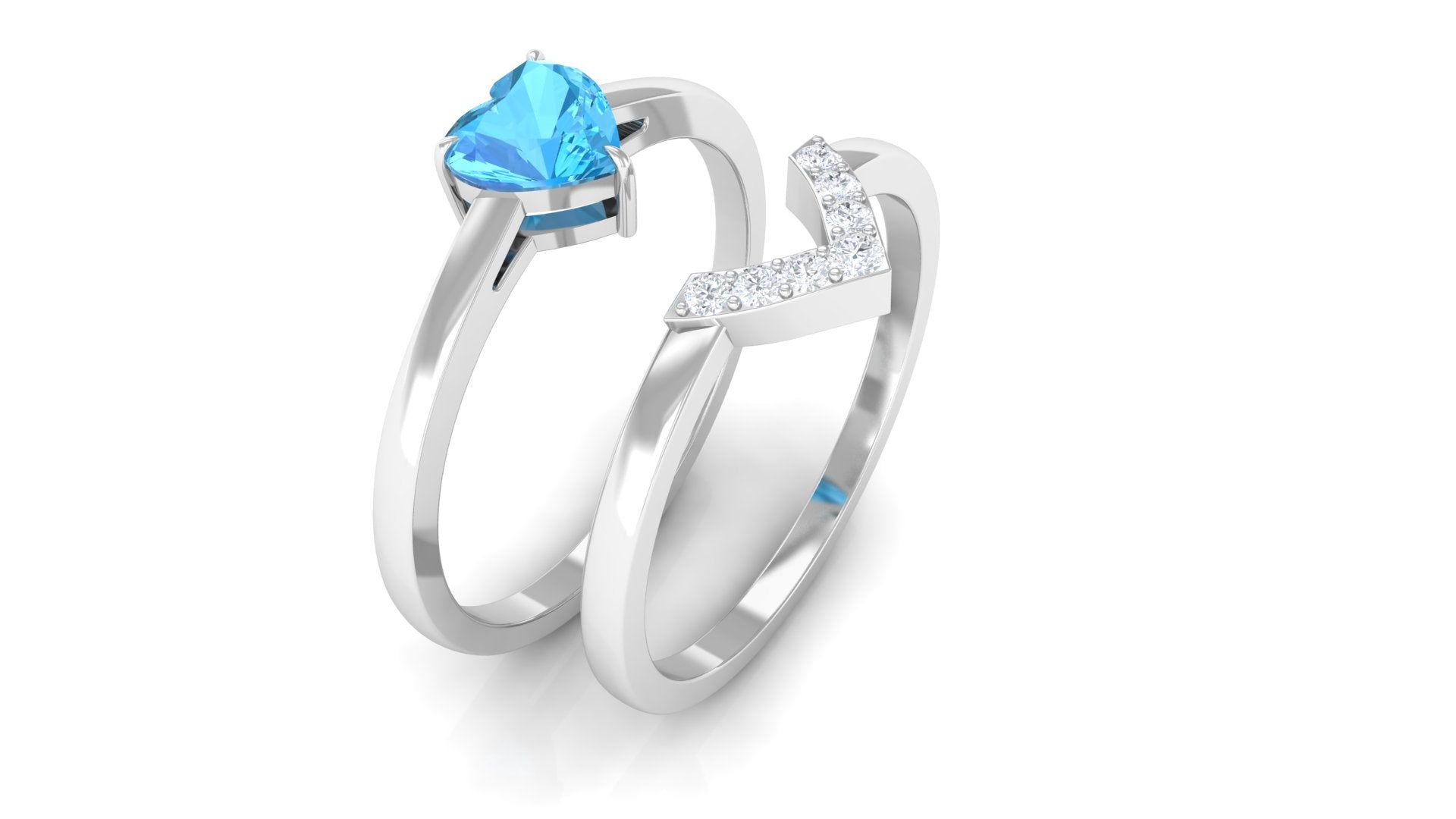 Heart Shape Swiss Blue Topaz Ring Set with Diamond Swiss Blue Topaz - ( AAA ) - Quality - Rosec Jewels