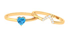 Heart Shape Swiss Blue Topaz Ring Set with Diamond Swiss Blue Topaz - ( AAA ) - Quality - Rosec Jewels