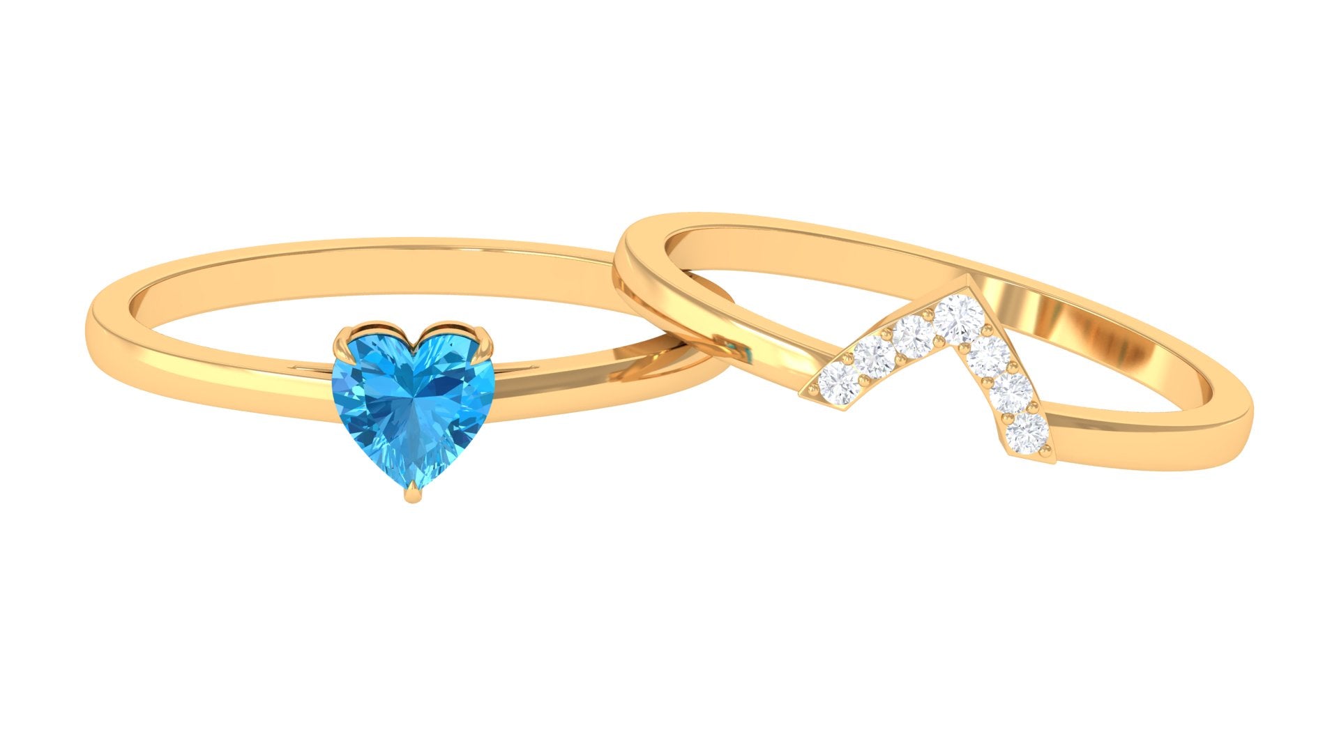 Heart Shape Swiss Blue Topaz Ring Set with Diamond Swiss Blue Topaz - ( AAA ) - Quality - Rosec Jewels