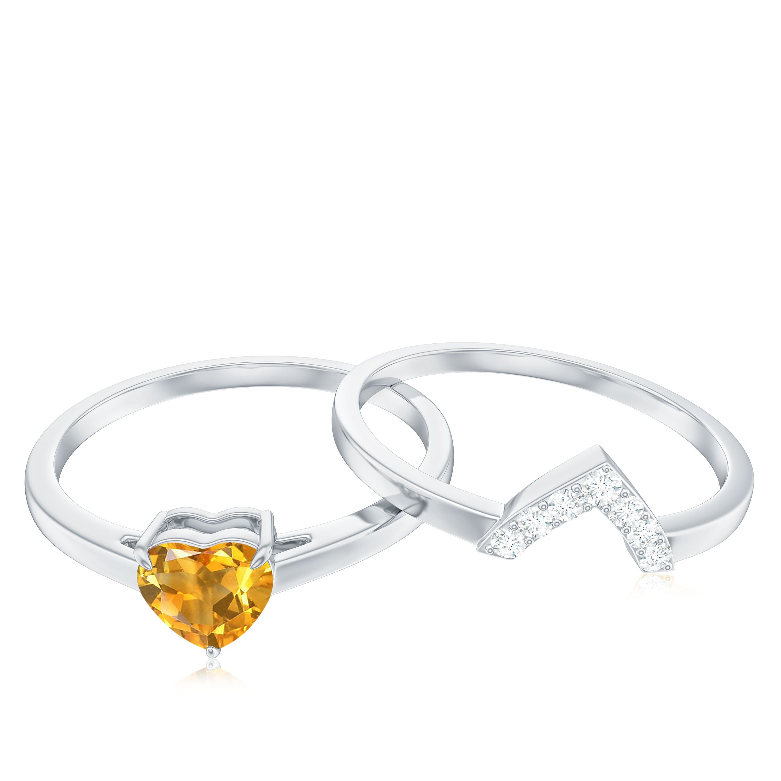 Heart Shape Solitaire Citrine and Diamond Bridal Ring Set Citrine - ( AAA ) - Quality - Rosec Jewels