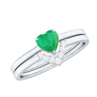 Heart Shape Emerald and Diamond Solitaire Ring Set Emerald - ( AAA ) - Quality - Rosec Jewels