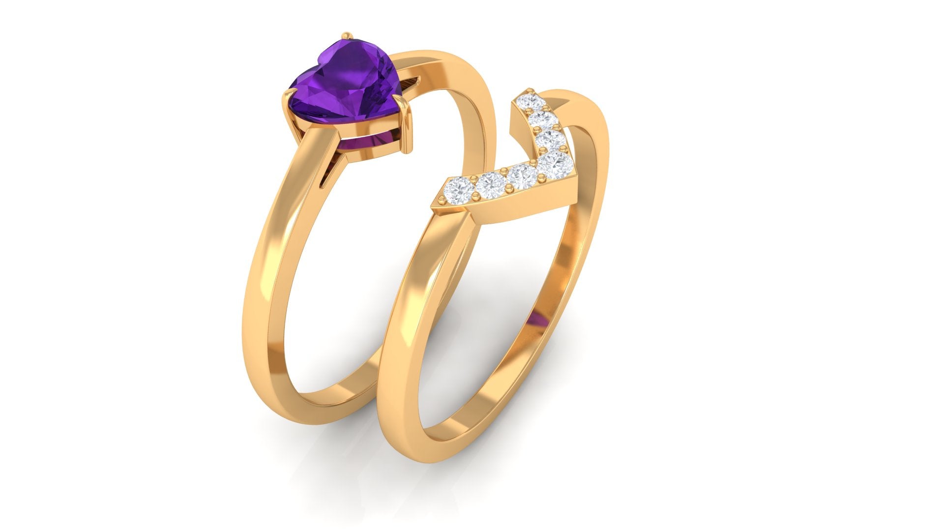 Heart Shape Amethyst and Diamond Ring Set Amethyst - ( AAA ) - Quality - Rosec Jewels