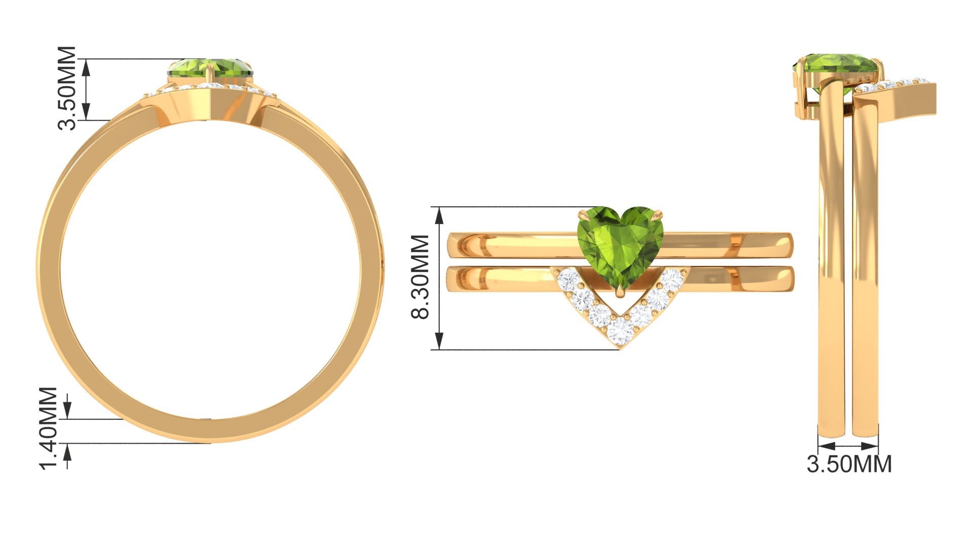 Heart Shape Peridot and Diamond Ring Set Peridot - ( AAA ) - Quality - Rosec Jewels