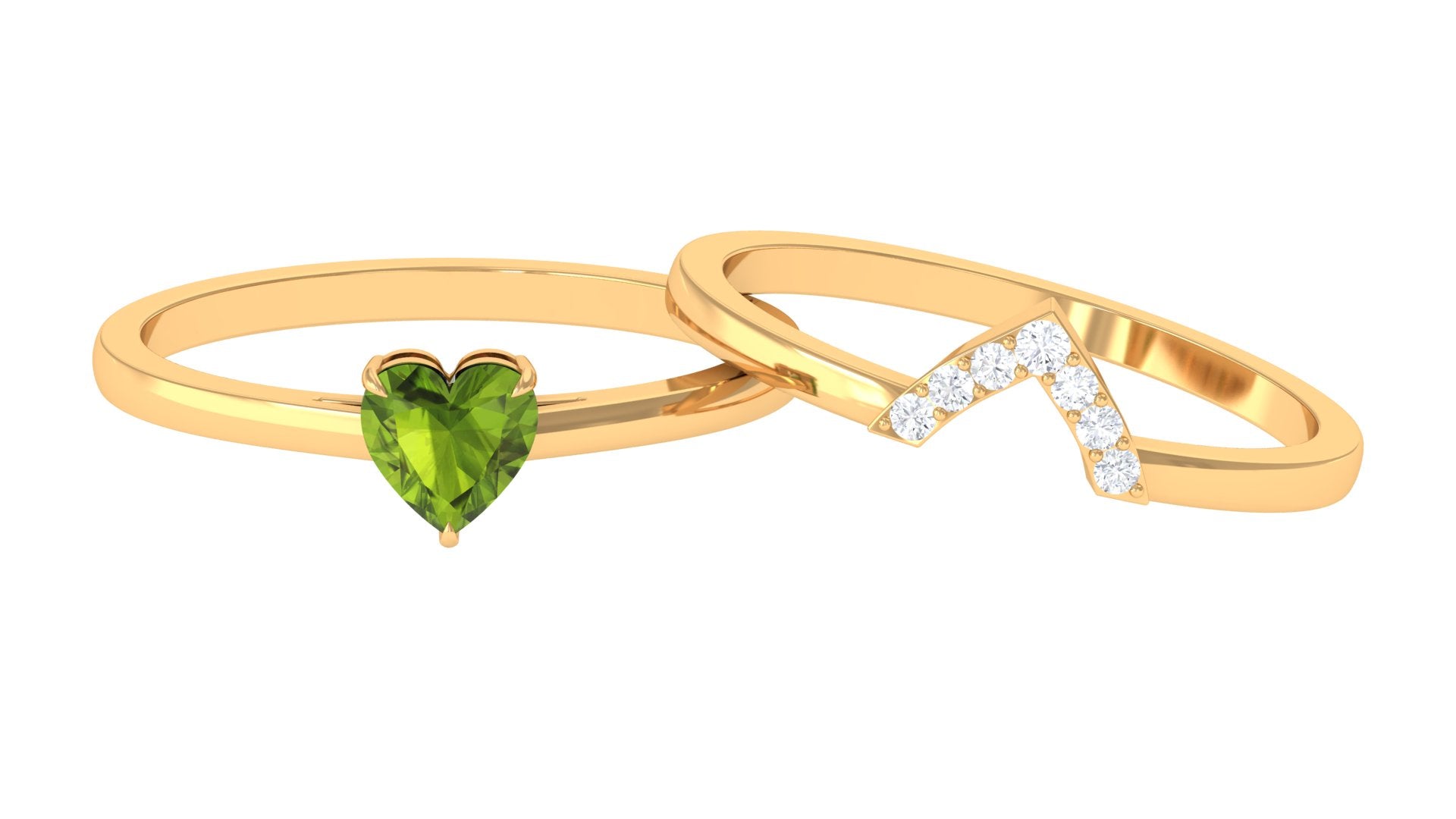 Heart Shape Peridot and Diamond Ring Set Peridot - ( AAA ) - Quality - Rosec Jewels