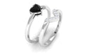 Heart Shape Black Onyx and Diamond Ring Set Black Onyx - ( AAA ) - Quality - Rosec Jewels