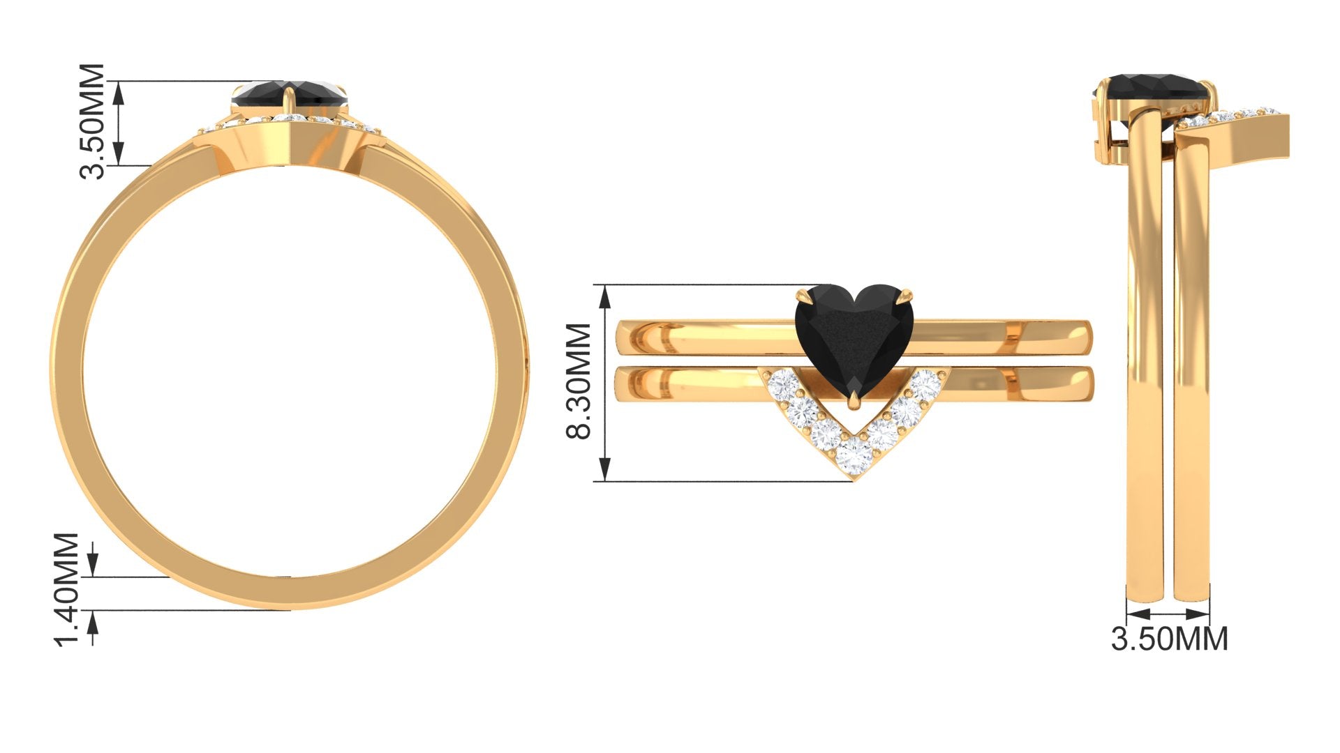 Heart Shape Black Onyx and Diamond Ring Set Black Onyx - ( AAA ) - Quality - Rosec Jewels