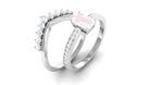 Octagon Cut Rose Quartz and Diamond Ring Set Rose Quartz - ( AAA ) - Quality - Rosec Jewels