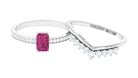 Pink Tourmaline and Moissanite Stackable Ring Set Pink Tourmaline - ( AAA ) - Quality - Rosec Jewels