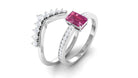 Pink Tourmaline and Moissanite Stackable Ring Set Pink Tourmaline - ( AAA ) - Quality - Rosec Jewels