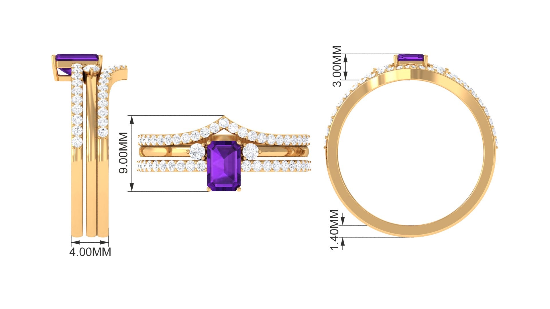 Certified Amethyst and Diamond Stackable Ring Set Amethyst - ( AAA ) - Quality - Rosec Jewels