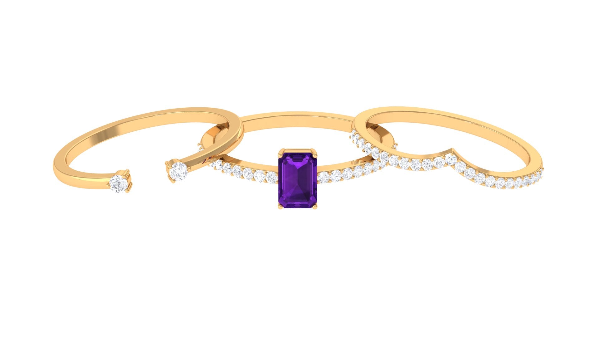 Certified Amethyst and Diamond Stackable Ring Set Amethyst - ( AAA ) - Quality - Rosec Jewels