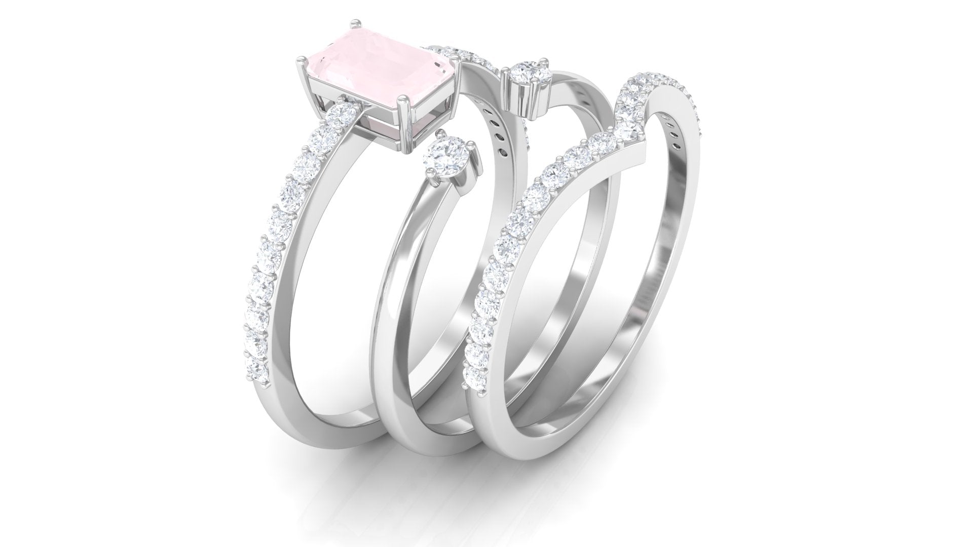 Certified Rose Quartz and Diamond Ring Set Rose Quartz - ( AAA ) - Quality - Rosec Jewels