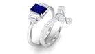 Real Blue Sapphire and Moissanite Ring Set Blue Sapphire - ( AAA ) - Quality - Rosec Jewels