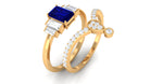 Real Blue Sapphire and Moissanite Ring Set Blue Sapphire - ( AAA ) - Quality - Rosec Jewels