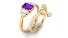 Octagon Amethyst and Moissanite Ring Set Amethyst - ( AAA ) - Quality - Rosec Jewels