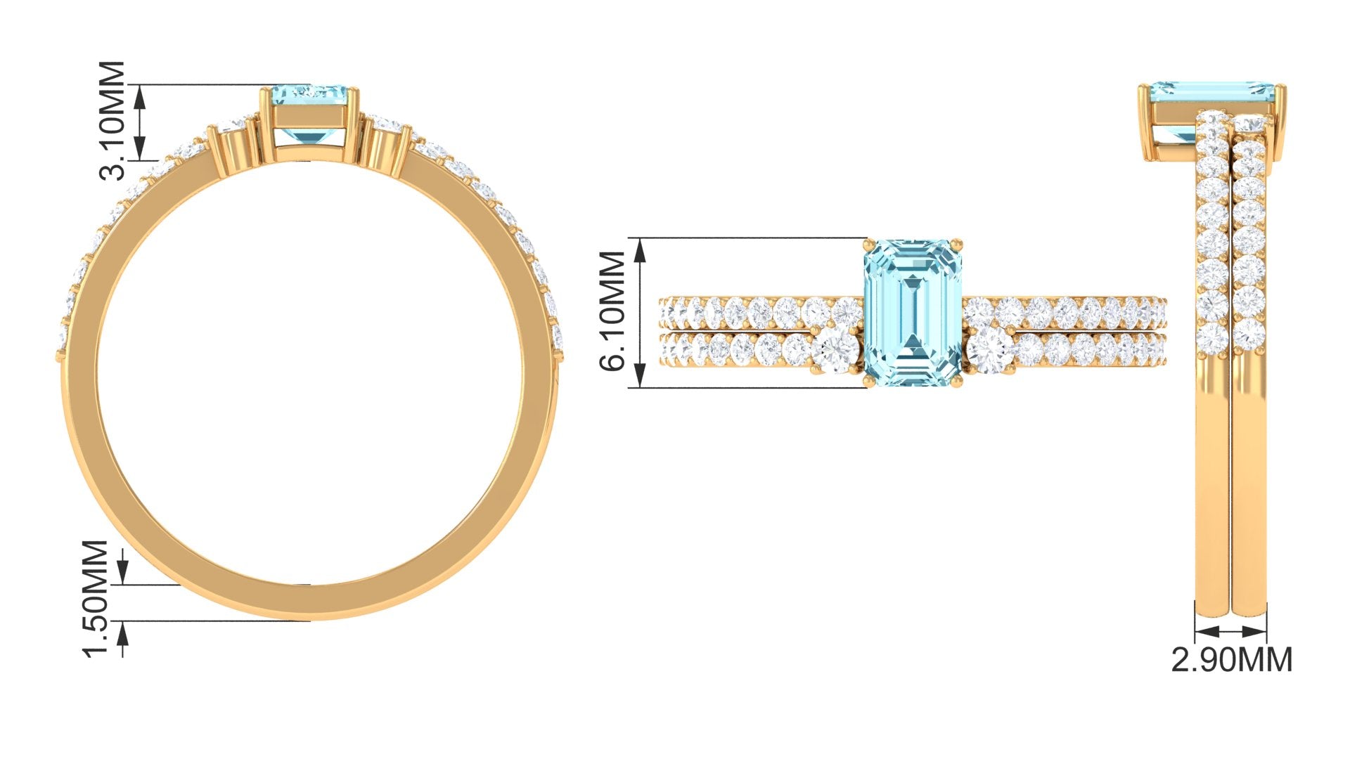 Aquamarine and Diamond Solitaire Ring Set in Prong Setting Aquamarine - ( AAA ) - Quality - Rosec Jewels