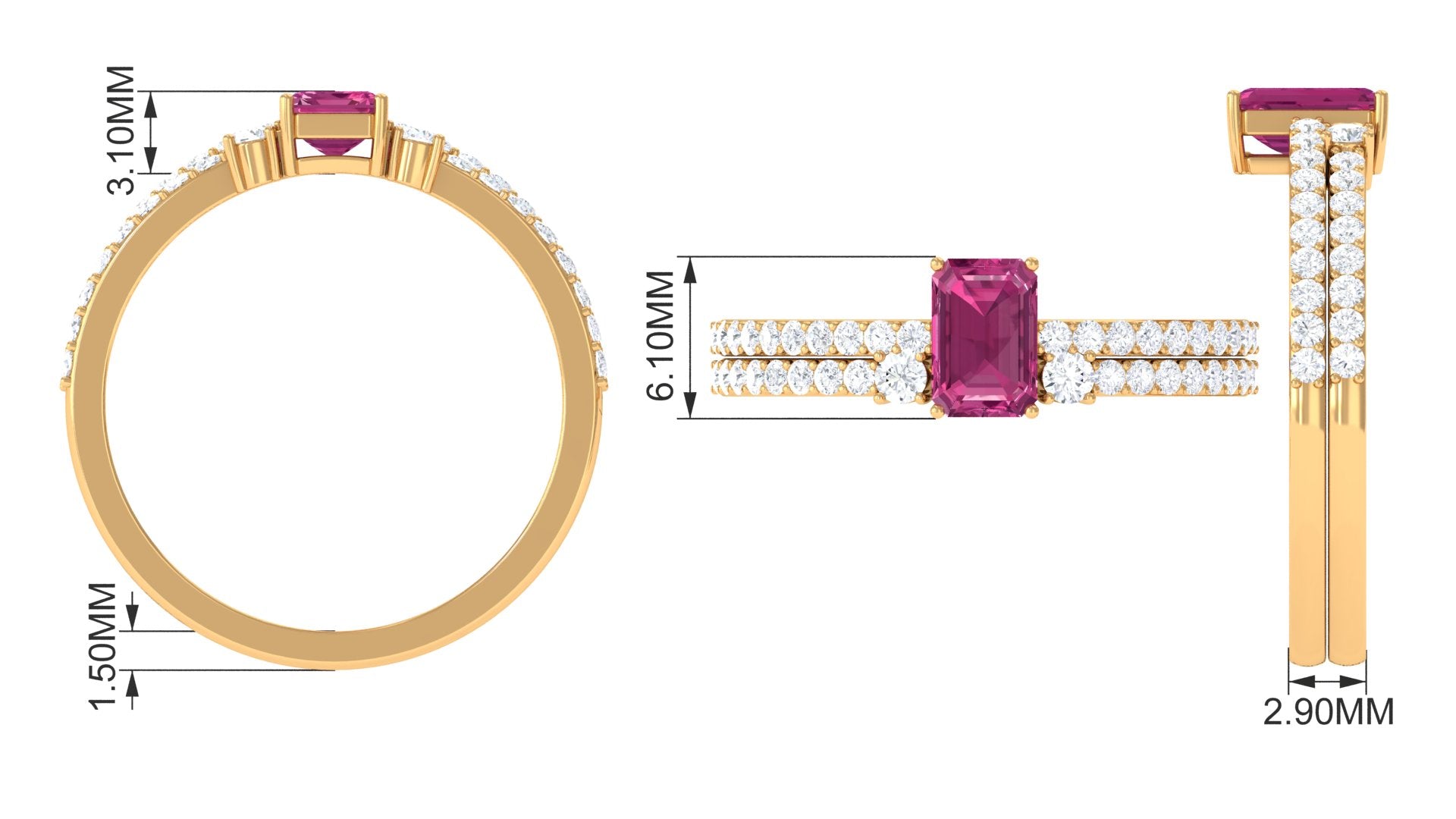 Pink Tourmaline and Diamond Solitaire Ring Set Pink Tourmaline - ( AAA ) - Quality - Rosec Jewels