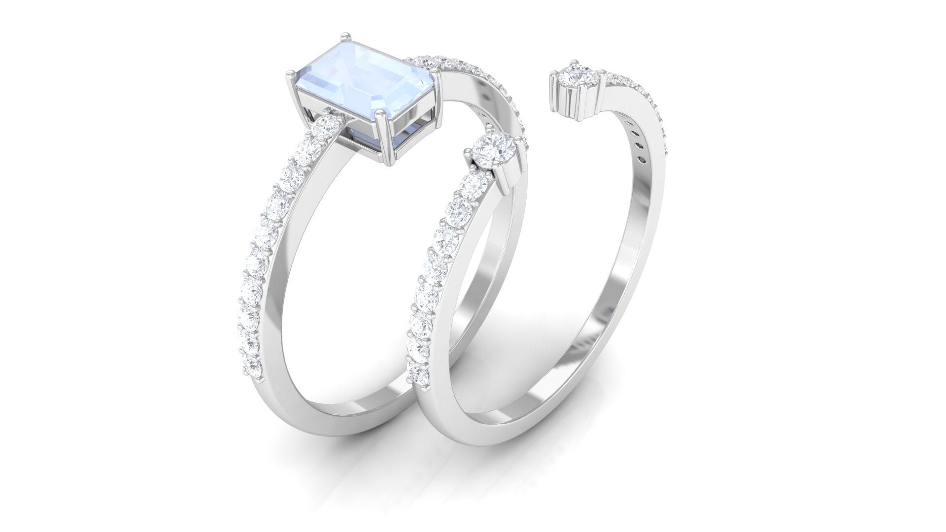 Moonstone and Diamond Solitaire Ring Set Moonstone - ( AAA ) - Quality - Rosec Jewels