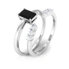 Created Black Diamond Solitaire Wedding Ring Set with Diamond Lab Created Black Diamond - ( AAAA ) - Quality - Rosec Jewels