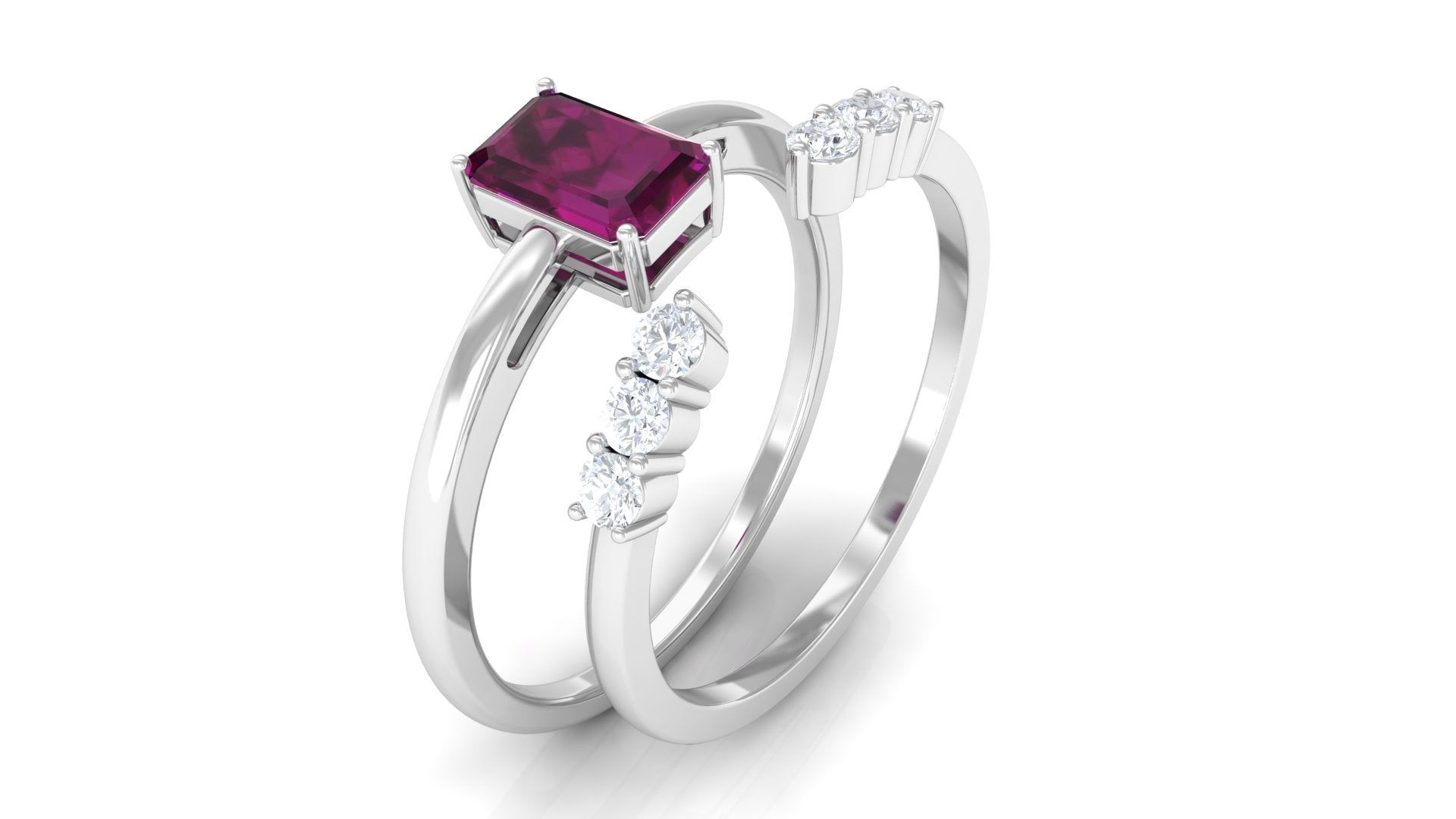 1 CT Natural Rhodolite and Diamond Ring Set Rhodolite - ( AAA ) - Quality - Rosec Jewels