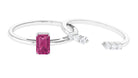 Pink Tourmaline Solitaire Ring Set with Diamond Pink Tourmaline - ( AAA ) - Quality - Rosec Jewels