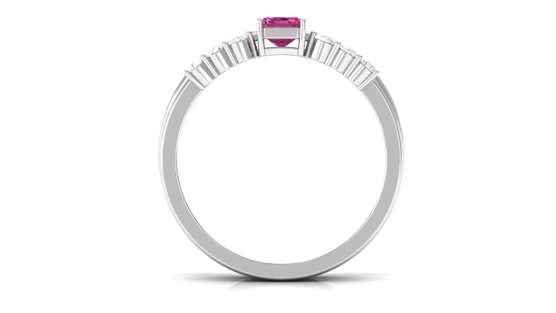 Pink Tourmaline Solitaire Ring Set with Diamond Pink Tourmaline - ( AAA ) - Quality - Rosec Jewels