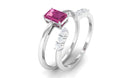 Pink Tourmaline Solitaire Ring Set with Diamond Pink Tourmaline - ( AAA ) - Quality - Rosec Jewels