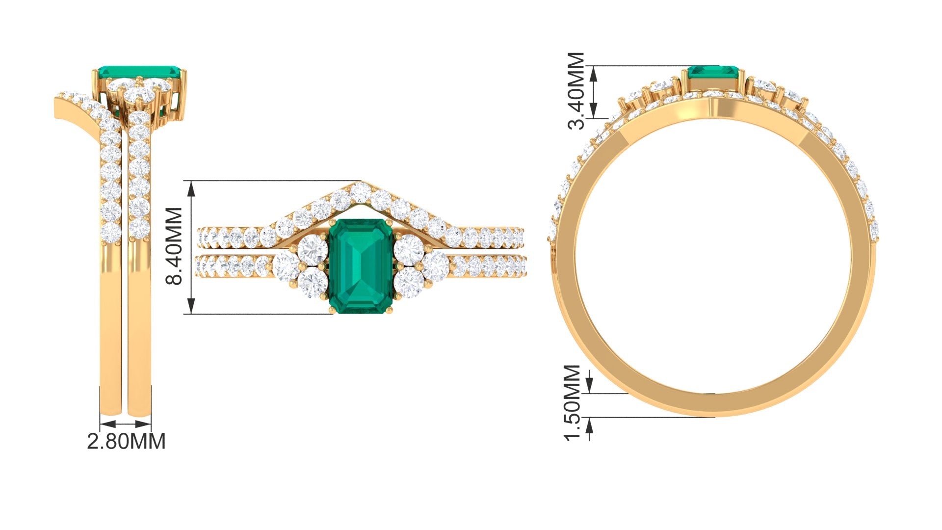 Octagon shape Emerald Ring Set with Diamond Stones Emerald - ( AAA ) - Quality - Rosec Jewels