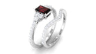 Natural Garnet Ring Set with Diamond Stones Garnet - ( AAA ) - Quality - Rosec Jewels