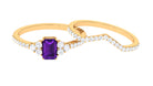 Real Amethyst Stackable Ring Set with Diamond Stones Amethyst - ( AAA ) - Quality - Rosec Jewels