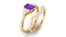 Real Amethyst Stackable Ring Set with Diamond Stones Amethyst - ( AAA ) - Quality - Rosec Jewels