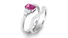 Pink Tourmaline Stackable Ring Set with Diamond Stones Pink Tourmaline - ( AAA ) - Quality - Rosec Jewels