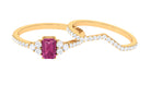 Pink Tourmaline Stackable Ring Set with Diamond Stones Pink Tourmaline - ( AAA ) - Quality - Rosec Jewels