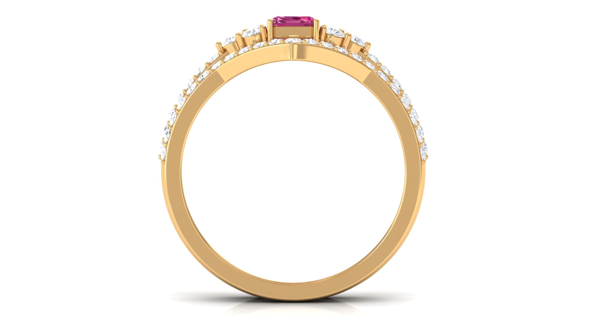 Pink Tourmaline Stackable Ring Set with Diamond Stones Pink Tourmaline - ( AAA ) - Quality - Rosec Jewels