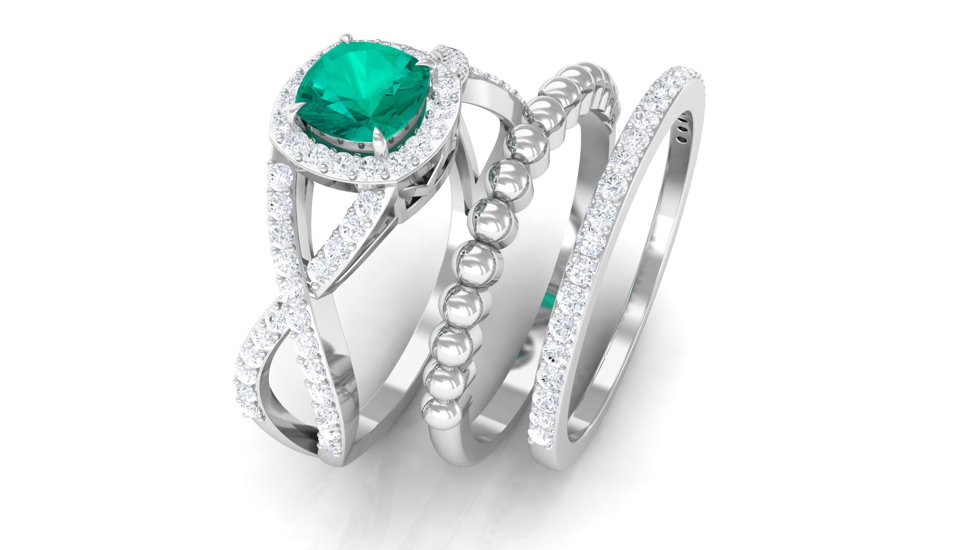 Natural Emerald and Moissanite Stackable Ring Set Emerald - ( AAA ) - Quality - Rosec Jewels