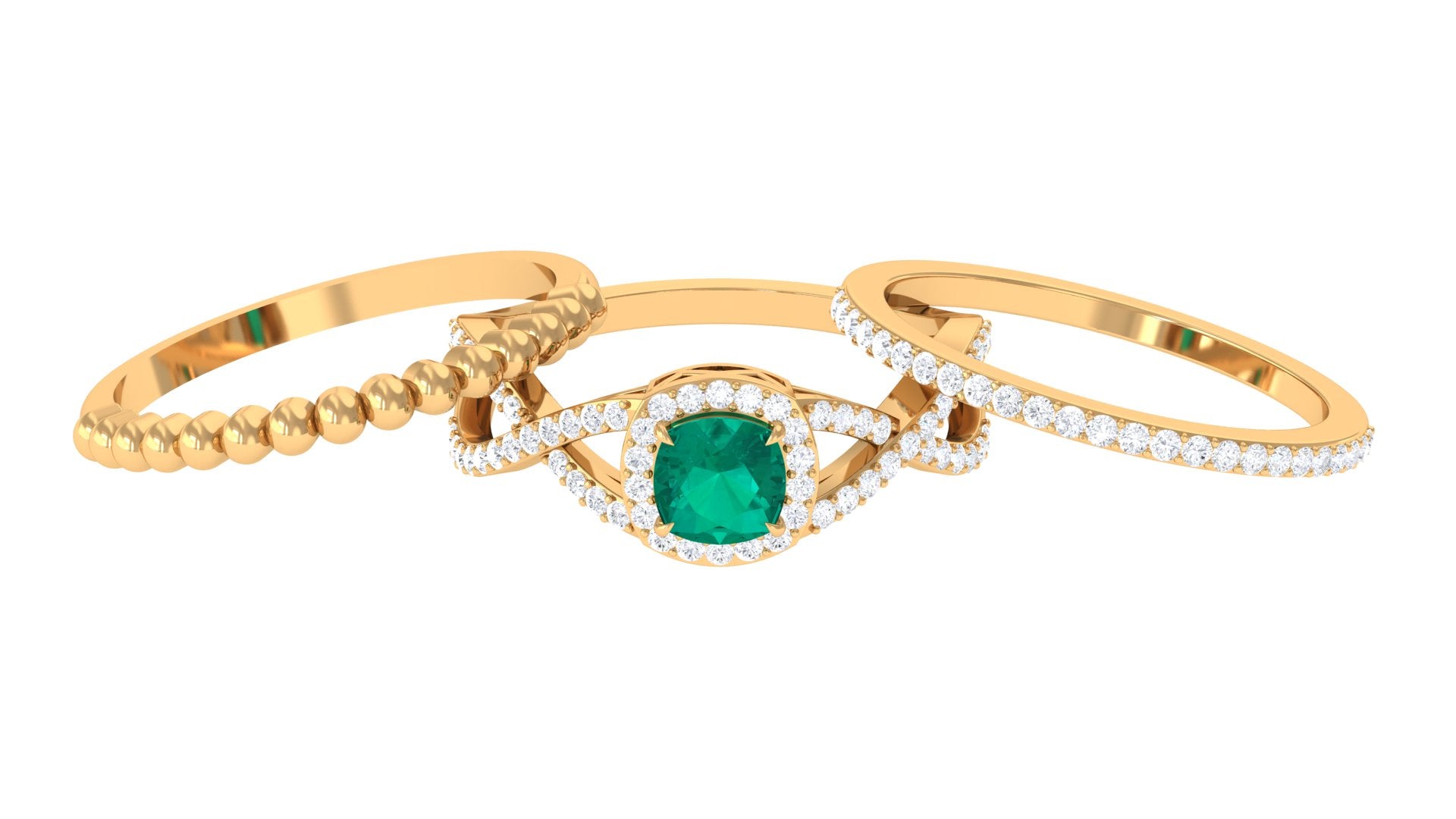 Natural Emerald and Moissanite Stackable Ring Set Emerald - ( AAA ) - Quality - Rosec Jewels