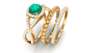 Natural Emerald and Moissanite Stackable Ring Set Emerald - ( AAA ) - Quality - Rosec Jewels