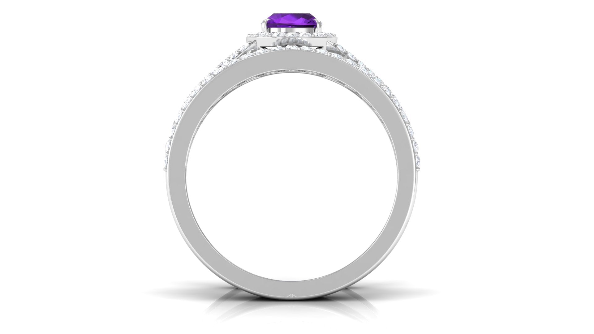 Genuine Amethyst Stackable Ring Set with Moissanite Amethyst - ( AAA ) - Quality - Rosec Jewels